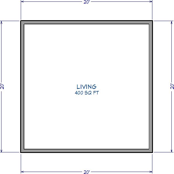 20 foot by 20 foot building with a room label showing Living - 400 square feet