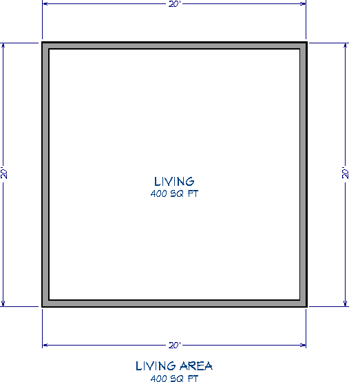 20 foot by 20 foot building with a room label showing Living - 400 square feet