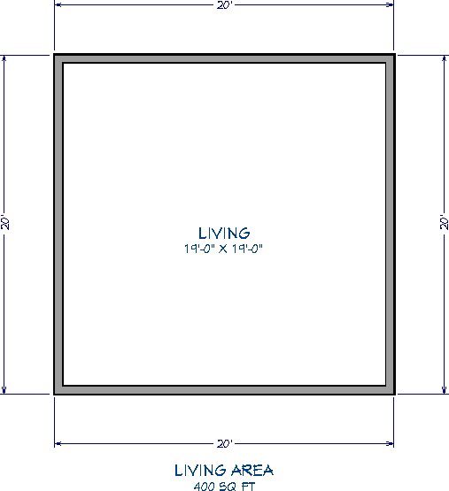 Room Label showing Living - 19 feet by 19 feet