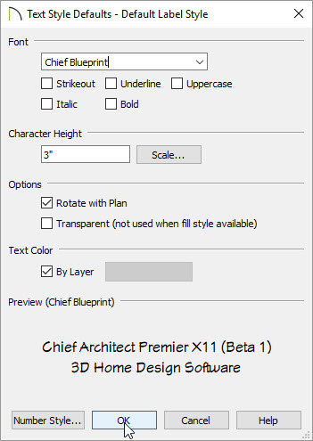 Tex Style Default Label Style Settings Text style default label style