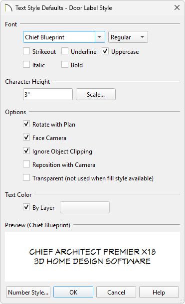Text Style Defaults - Door Label Style