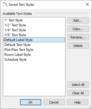 Saved Text Styles dialog