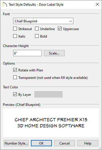 Text Style Defaults - Door Label Style