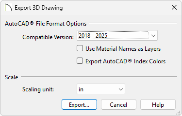 Export 3D Drawing dialog