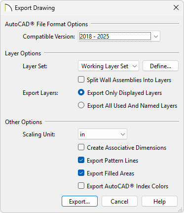 Export Drawing dialog