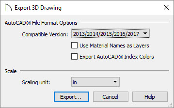 Export 3D Drawing dialog