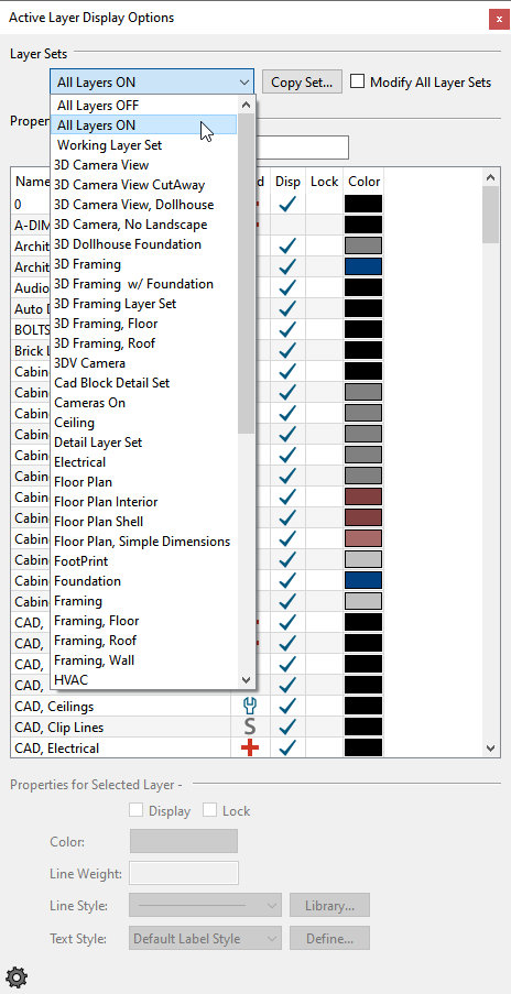 Select the All Layers ON layer set in the Active Layer Display Options