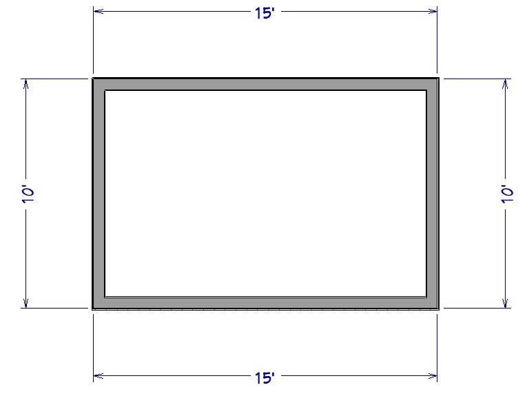 Floor plan view of 10’ by 15’ room