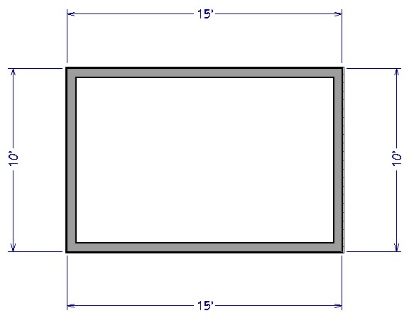 Floor plan view of 10’ by 15’ room