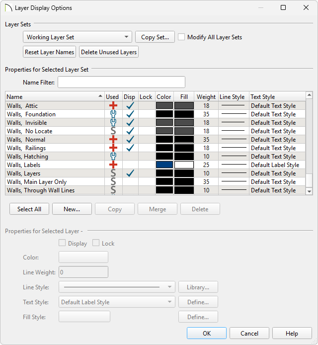 Layer Display Options dialog