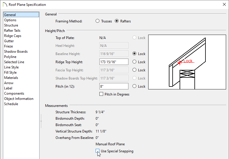 Unchecking the Use Special Snapping box in the Roof Plane Specification dialog