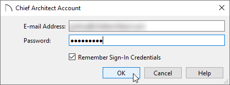 Chief Architect Account Login dialog