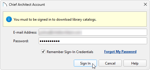 Chief Architect Account Login dialog