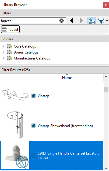 Library object selected in the Filter Results area