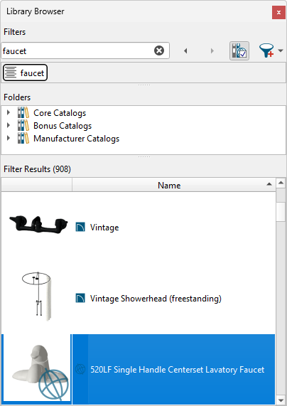 Library object selected in the Filter Results area