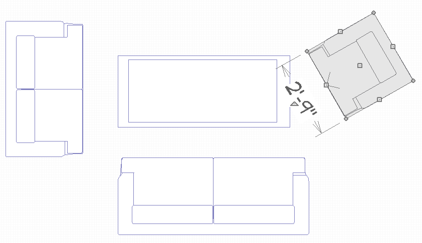 Floor Plan View showing four pieces of furniture with one chair selected