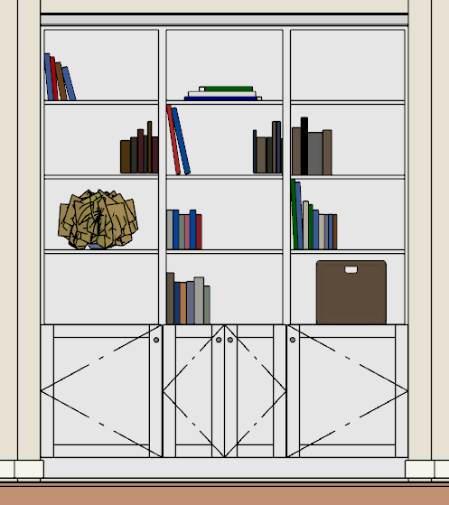 Objects placed in a bookcase