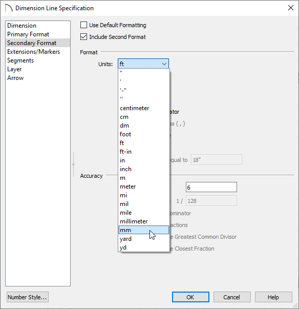 Secondary Format panel of the Dimension Line Specificationd dialog