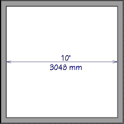 Floor plan view showing a dimension line with an imperial and metric measurement