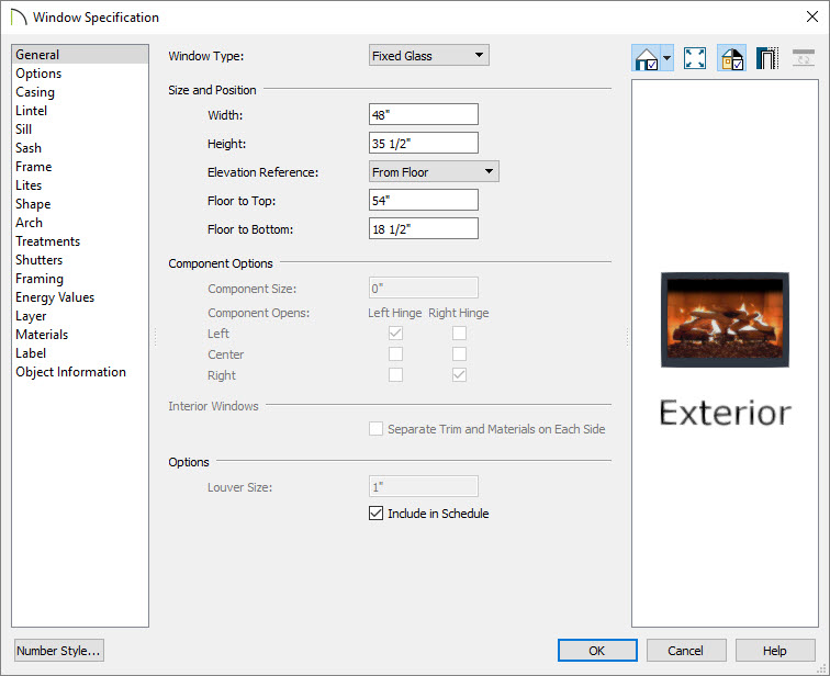 Making Adjustments on the Window Adjustments in window specification dialog