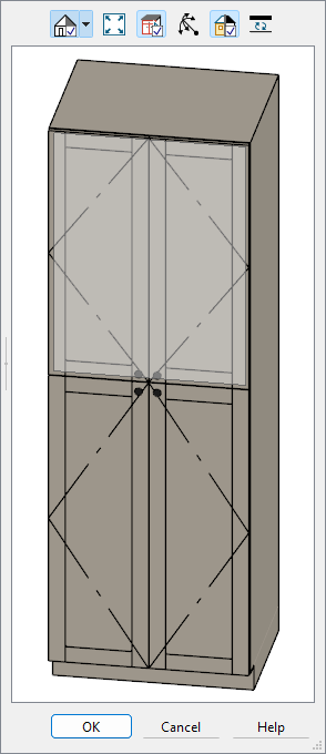 Preview of a full height cabinet with the top face item selected. 