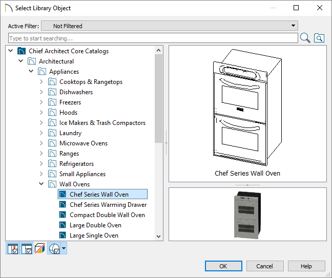 Selecting the Chef Series Wall Oven in the Select Library Object dialog