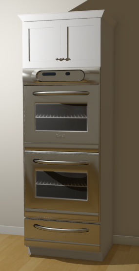 Perspective Full Camera view of a full height cabinet with a double wall oven