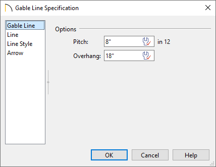 Gable Line panel of the Gable Line Specification dialog