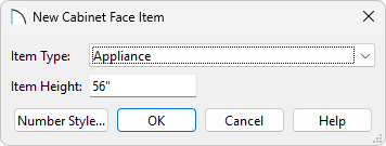 New Cabinet Face Item dialog