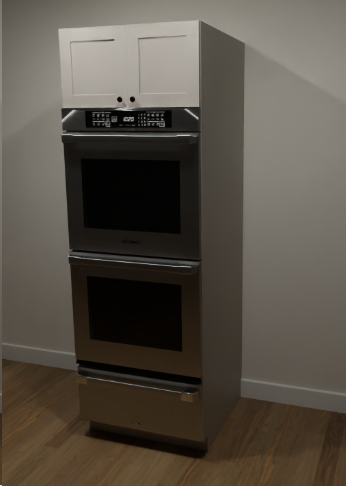 Camera view of a cabinet containing multiple appliances