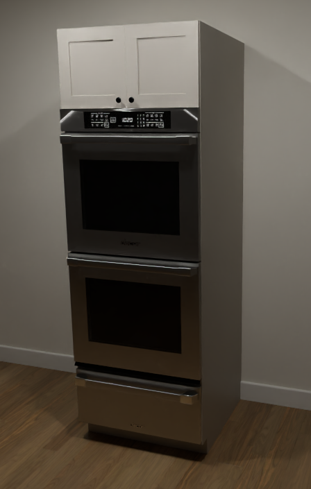 Camera view of a cabinet containing multiple appliances