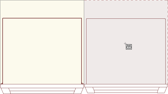 Floor plan view of the base cabinet beside the full height cabinet with appliances inserted