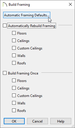 Click on the Framing Defaults button in the Build Framing dialog