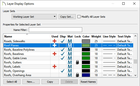 Layer display options
