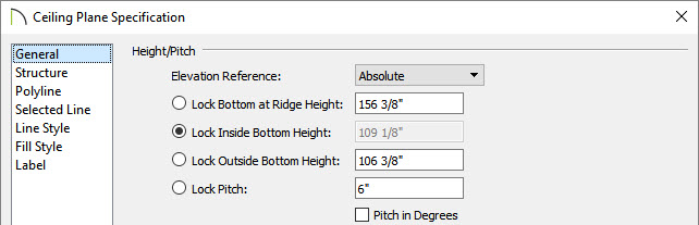 Ceiling plane specification dialog