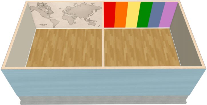 This dollhouse views shows how you can get a striped effect on your wall with materials.