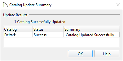 Catalog Update Summary dialog