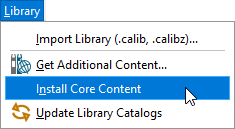 Install Core Content option located in the Library menu