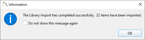Information dialog that mentions the library has completed successfully