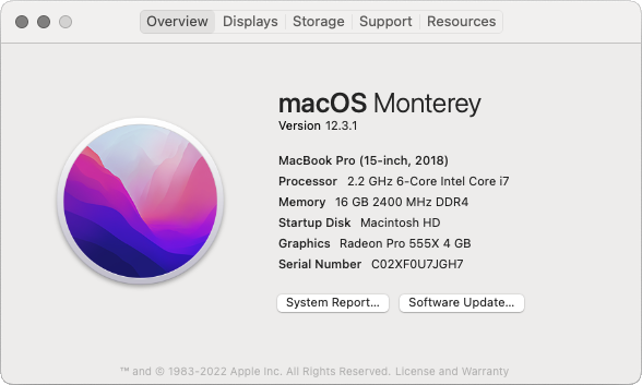 About This Mac section of a MacBook Pro