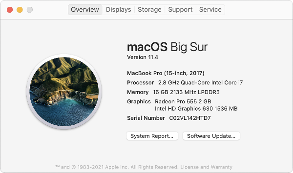 About This Mac section of a MacBook Pro