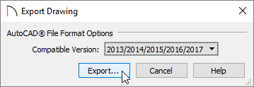 Export Drawing dialog where the comaptible AutoCAD version can be specified