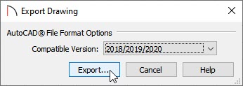 Export Drawing dialog where the comaptible AutoCAD version can be specified