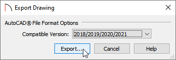 Export Drawing dialog where the comaptible AutoCAD version can be specified