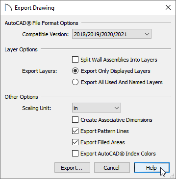 Export Drawing dialog in Home Designer Professional