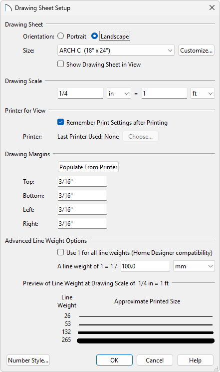 Drawing Sheet Setup dialog where a scale can be specified