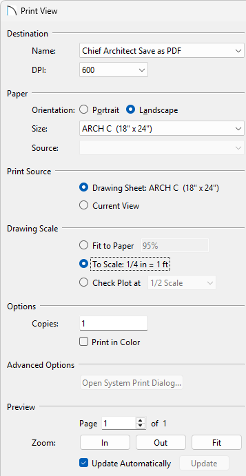 Select the To Scale option under Drawing Scale in the Print View dialog