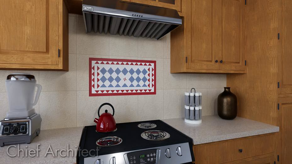 A custom accent tile created by piecing tiles together.