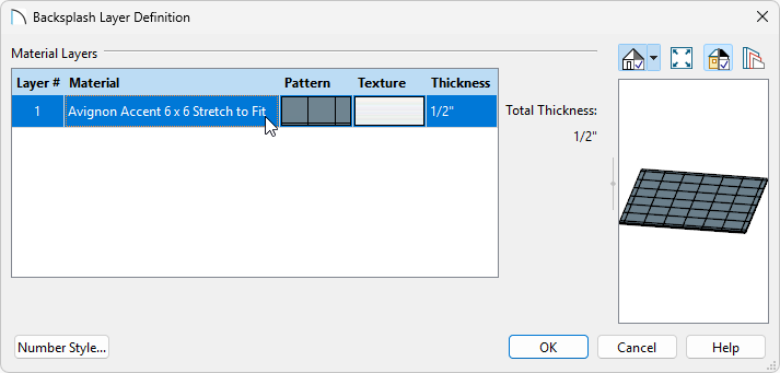 Define your custom backsplash to use your newly created Stretch to Fit material.
