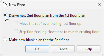Build a new floor and choose to derive the 1st floor floor plan.